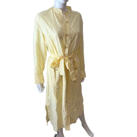 VINCE Pale Yellow Crepe de Chine Belted Button-Down Midi Dress, M - Picture 1 of 10